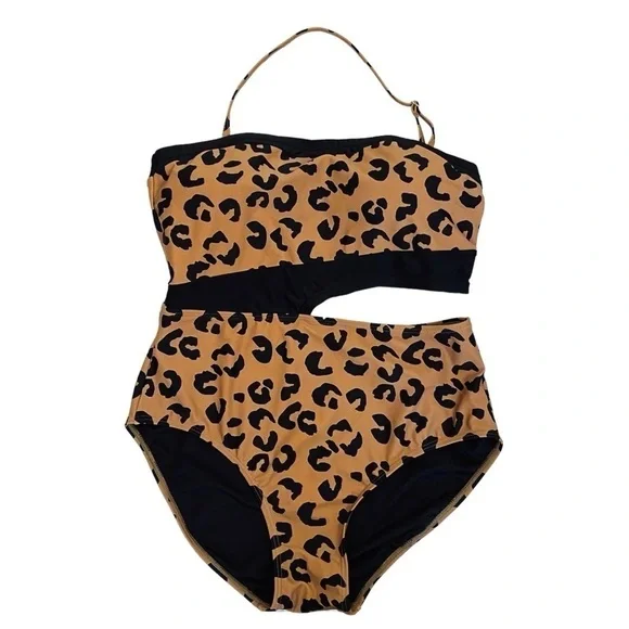 DKNY Cutout Leopard One-Shoulder Swimsuit Size 16 - Picture 4 of 8